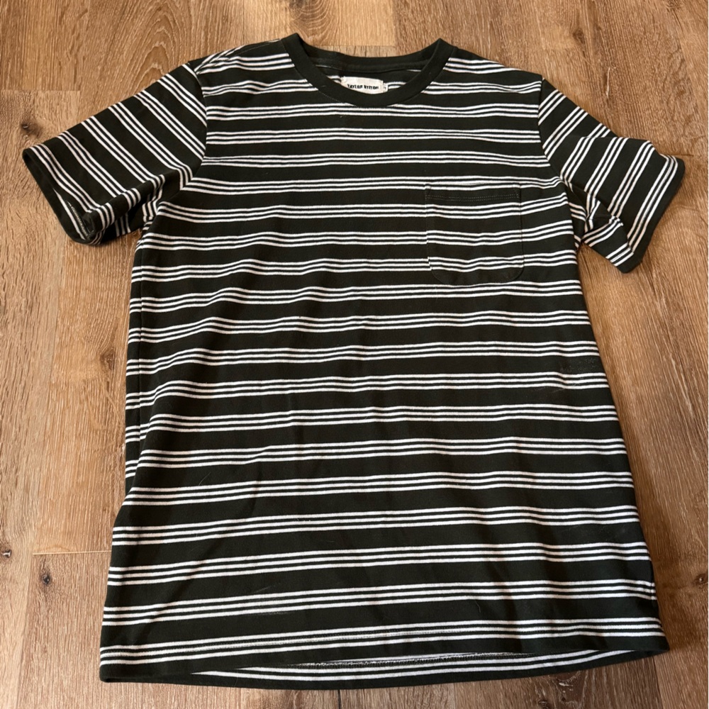 Taylor Stitch Dark Green and White Striped T Shirt Size 38‎